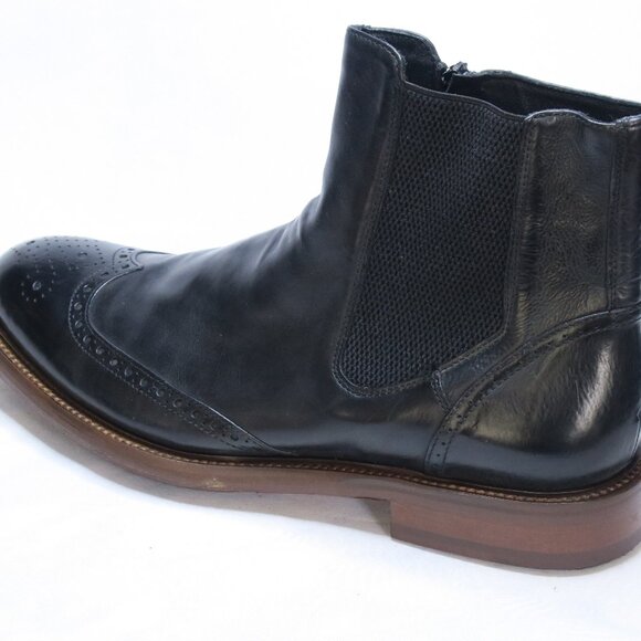 Johnston & Murphy Bryson Wingtip Zip Boot Black Calfskin Size 8.5M Made in Italy - Picture 6 of 6